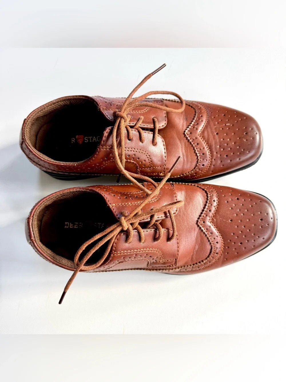 DEER STAGS Boys Size 4M Brown Wingtip Lace Up Tie Dress Shoes